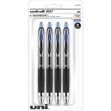 uniball 207 Gel Pen - Medium Pen Point - 0.7 mm Pen Point Size - Refillable - Retractable - Blue Gel-based Ink - Plastic Barrel 