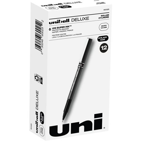 uniball Deluxe Rollerball Pens - Micro Pen Point - 0.5 mm Pen Point Size - Black - Gray Barrel - 1 / Each