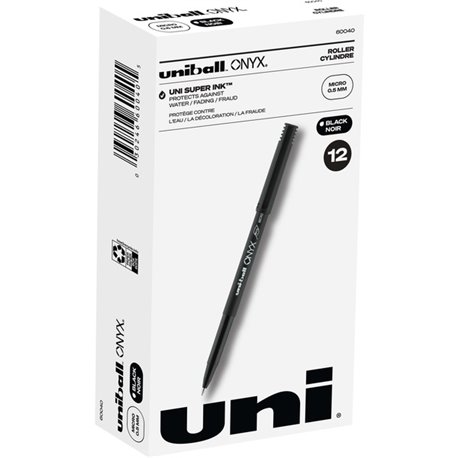 uniball Onyx Rollerball Pens - Micro Pen Point - 0.5 mm Pen Point Size - Conical Pen Point Style - Black Dye-based Ink - Matte B