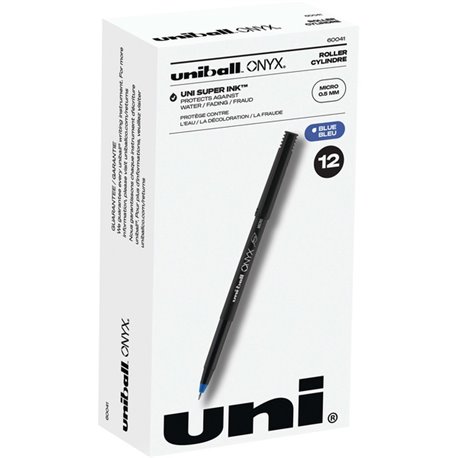 uniball Onyx Rollerball Pens - Micro Pen Point - 0.5 mm Pen Point Size - Blue - 1 Dozen