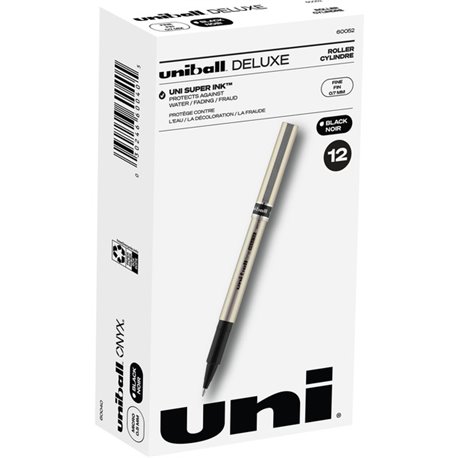 uniball Deluxe Rollerball Pens - Fine Pen Point - 0.7 mm Pen Point Size - Black - Champagne Barrel - 1 Dozen