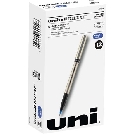 uniball Deluxe Rollerball Pens - Fine Pen Point - 0.7 mm Pen Point Size - Blue - Champagne Barrel - 1 / Each