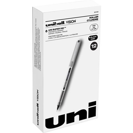 uniball Vision Rollerball Pens - Fine Pen Point - 0.7 mm Pen Point Size - Black Pigment-based Ink - 1 Dozen