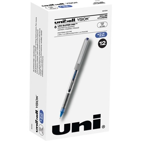 uniball Vision Rollerball Pens - Fine Pen Point - 0.7 mm Pen Point Size - Blue Pigment-based Ink - 1 Dozen