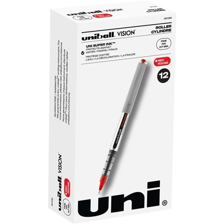 uniball Vision Rollerball Pens - Fine Pen Point - 0.7 mm Pen Point Size - Red - 1 Dozen