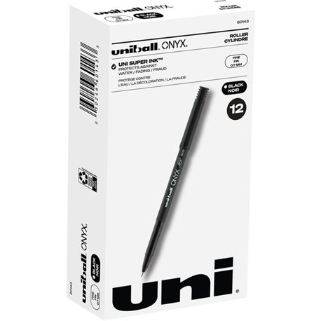 uniball Onyx Rollerball Pens - Fine Pen Point - 0.7 mm Pen Point Size - Conical Pen Point Style - Black Dye-based Ink - Matte Bl