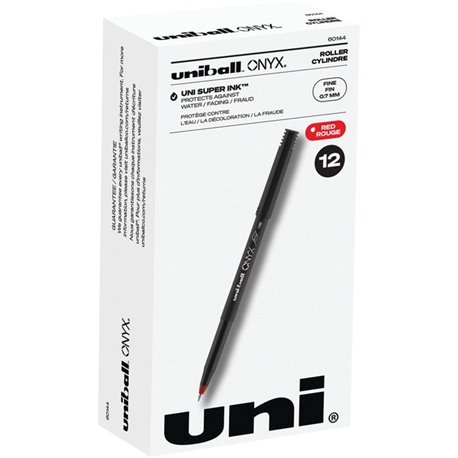 uniball Onyx Rollerball Pens - Fine Pen Point - 0.7 mm Pen Point Size - Red - Metal Tip - 1 Dozen