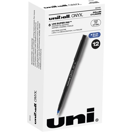 uniball Onyx Rollerball Pens - Fine Pen Point - 0.7 mm Pen Point Size - Blue - Metal Tip - 1 Dozen