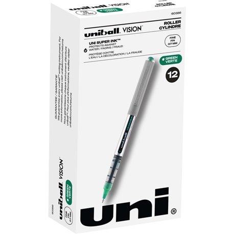 uniball Vision Rollerball Pens - Fine Pen Point - 0.7 mm Pen Point Size - Green - 1 / Each