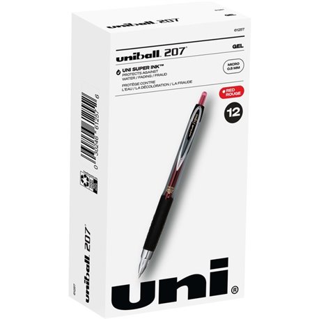 uniball 207 Gel Pen - Micro Pen Point - 0.5 mm Pen Point Size - Refillable - Retractable - Red Gel-based Ink - Translucent Barre