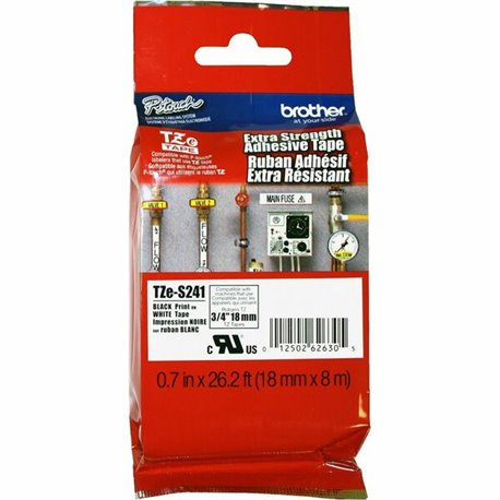 Brother Extra Strength Adhesive 3/4" Lamntd Tapes - 45/64" Width - Thermal Transfer - White, Black - Polyethylene - 1 Each - Abr