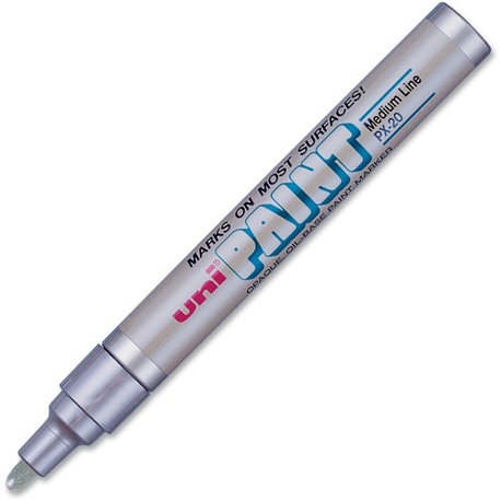 uni uni-Paint PX-20 Oil-Based Marker - Medium Marker Point - Metallic Silver Oil Based Ink - Silver Barrel - 1 Dozen