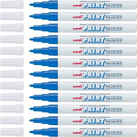 uniball Uni-Paint PX-21 Oil-Based Fine Point Marker - Fine Marker Point - Blue Oil Based Ink - 1 Dozen