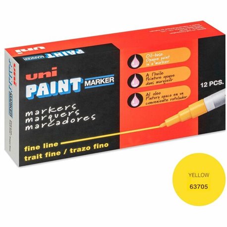 uni uni-Paint PX-21 Oil-Based Marker - Fine Marker Point - Yellow Oil Based Ink - 1 Dozen