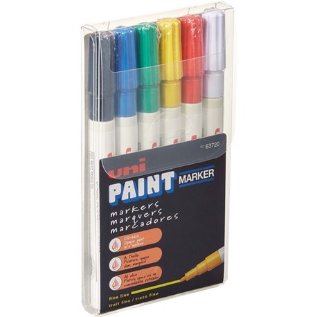 uni uni-Paint PX-21 Oil-Based Paint Marker - Blue, White, Red, Yellow, Green, Black Oil Based Ink - 6 / Set