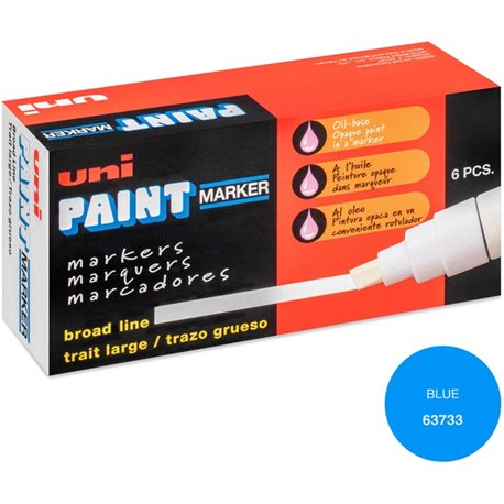 uni uni-Paint PX-30 Oil-Based Paint Marker - Broad Marker Point - Chisel Marker Point Style - Blue Oil Based Ink - 6 / Box