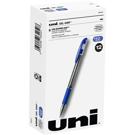 uniball Gel Grip Pens - Medium Pen Point - 0.7 mm Pen Point Size - Blue Gel-based Ink - 1 Dozen