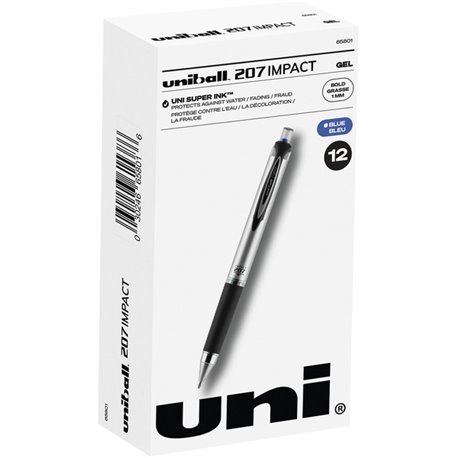 uniball 207 Impact Gel Pen - Bold Pen Point - 1 mm Pen Point Size - Refillable - Blue Gel-based Ink - Silver Barrel - 1 Dozen