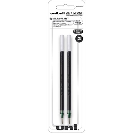 uniball 207 Impact Gel Pen Refill - 1 mm, Bold Point - Black Ink - Acid-free, Water Resistant, Fade Resistant, Super Ink - 2 / P