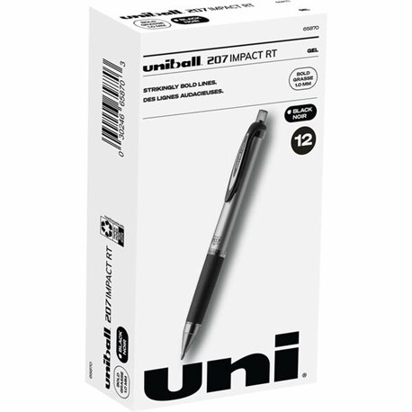 uniball 207 Impact RT Gel Pens - Bold Pen Point - 1 mm Pen Point Size - Refillable - Retractable - Black Gel-based Ink - Metalli