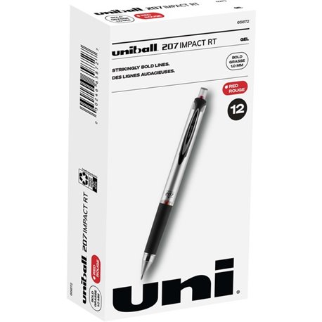 uniball 207 Impact RT Gel Pens - Bold Pen Point - 1 mm Pen Point Size - Refillable - Retractable - Red Gel-based Ink - Metallic 