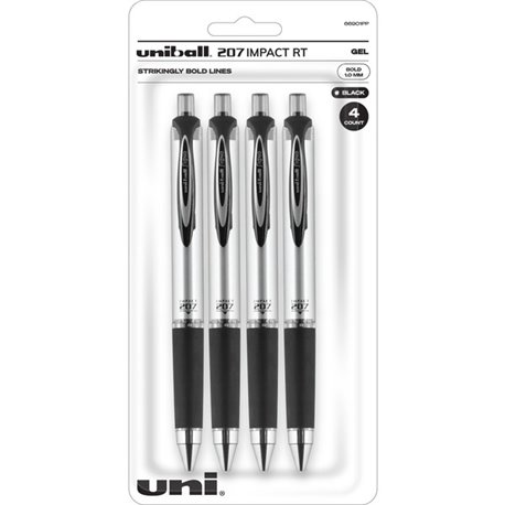 uniball 207 Impact RT Gel Pen - Bold Pen Point - 1 mm Pen Point Size - Refillable - Retractable - Black Gel-based Ink - 4 / Pack