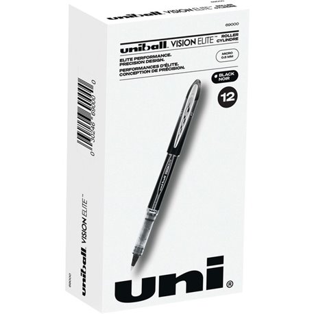 uniball Vision Elite Rollerball Pen - Micro Pen Point - 0.5 mm Pen Point Size - Black - 1 Dozen