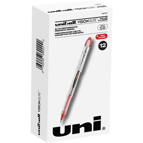 uniball Vision Elite Rollerball Pen - Bold Pen Point - 0.8 mm Pen Point Size - Refillable - Red Pigment-based Ink - 1 Each