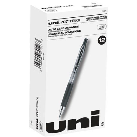 uniball 207 Mechanical Pencils - HB, 2 Lead - 0.7 mm Lead Diameter - Black Lead - Black Barrel - 1 Dozen