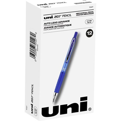 uniball 207 Mechanical Pencils - HB, 2 Lead - 0.7 mm Lead Diameter - Black Lead - Blue Barrel - 1 Dozen