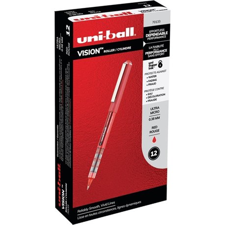 uniball Vision Rollerball Pen - Ultra Micro Pen Point - 0.38 mm Pen Point Size - Red - 1 Box