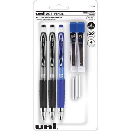 uniball 207 Mechanical Pencils - HB/2 Lead - 0.7 mm Lead Diameter - Black Lead - Assorted Barrel - 3 / Pack