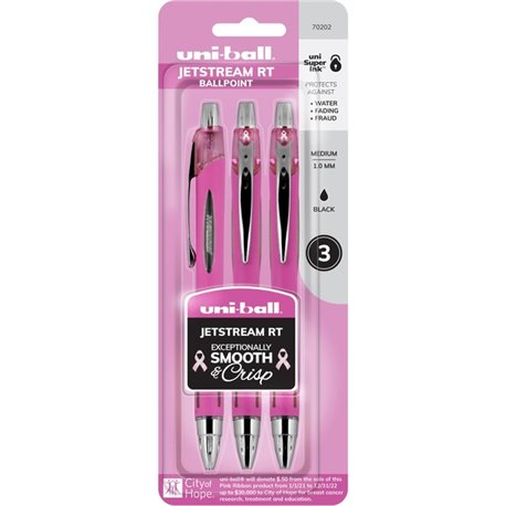 uni Jetstream RT Pink Ribbon Ballpoint Pen - Medium Pen Point - 1 mm Pen Point Size - Multi - Pink Barrel - 3 / Pack