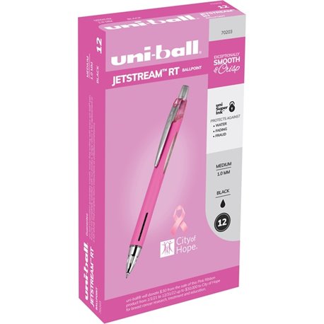 uni Jetstream RT Pink Ribbon Ballpoint Pen - Medium Pen Point - 1 mm Pen Point Size - Black Gel-based, Hybrid Ink - Pink Barrel 