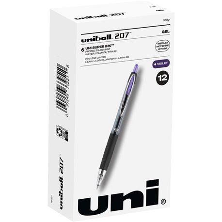 uniball 207 Gel Pen - Medium Pen Point - 0.7 mm Pen Point Size - Refillable - Retractable - Violet Gel-based Ink - Translucent B