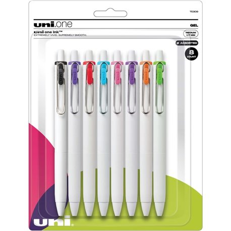 uniball UB One Gel Pens - Medium Pen Point - 0.7 mm Pen Point Size - Retractable - Assorted Pigment-based, Gel-based Ink - White