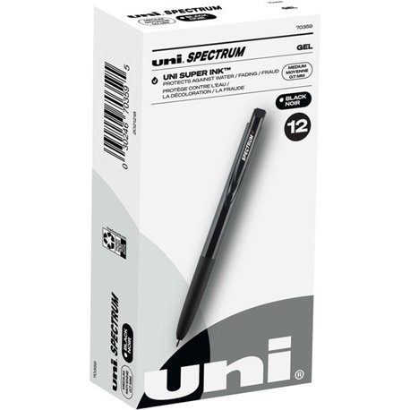 uni Spectrum Gel Pen - Medium Pen Point - 0.7 mm Pen Point Size - Black Gel-based Ink - 1 Dozen