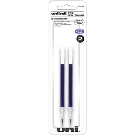 uniball 207 Gel Pen Refill - 0.70 mm, Medium Point - Blue Ink - Super Ink - 2 / Pack