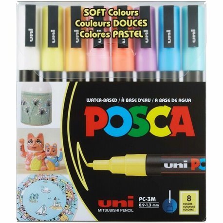 uni Posca PC-3M Paint Markers - Fine Marker Point - Green, Blue, Light Blue, Yellow, Red, Pink, White, Black Water Based, Pigmen