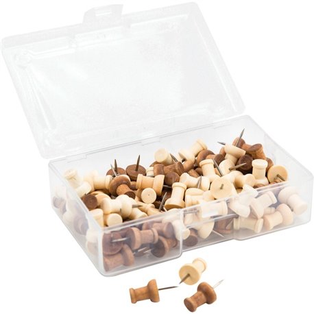 U Brands Wood Push Pins - 0.38" Shank - 0.25" Head - for Bulletin Board, Cubicle, Corkboard, Notice Board, Maps, Poster, Office,