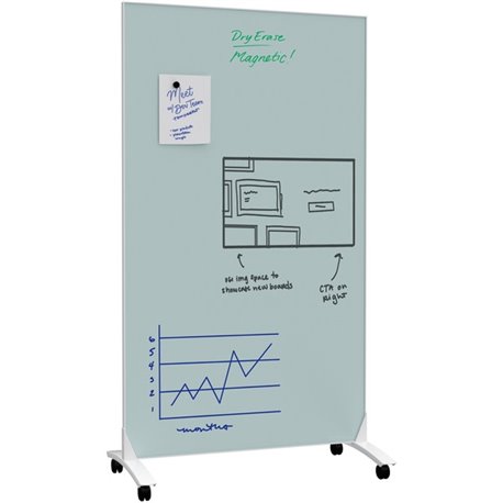 U Brands Double Sided Magnetic Glass Dry-Erase Mobile Floor Easel, 72" X 42" - Tempered Glass - Rectangle - Vertical - Floor Sta