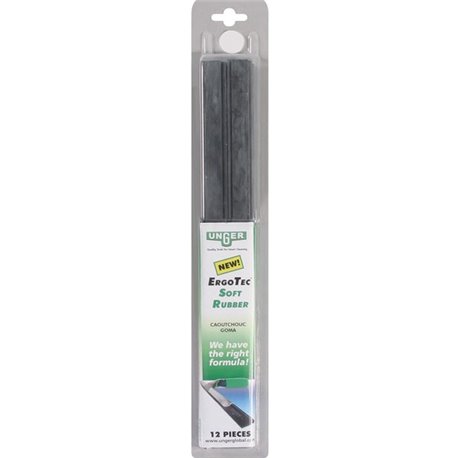 Unger ErgoTec 12" Soft Rubber Squeegee Blades - 12" Length - Long Lasting, Streak-free - Rubber - 12 / Pack - Black