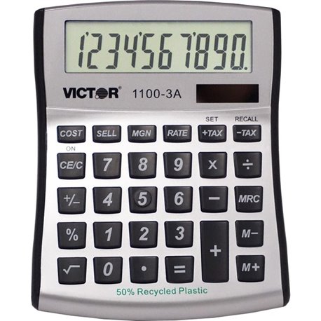 Victor 11003A Mini Desktop Calculator - Large Display, Angled Display, Dual Power, Independent Memory, Environmentally Friendly,