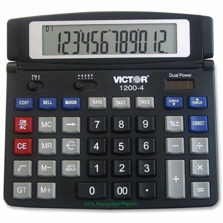 Victor 12004 Desktop Calculator - Auto Power Off, Big Display, Auto Replay, Easy-to-read Display, Dual Power - 12 Digits - LCD -