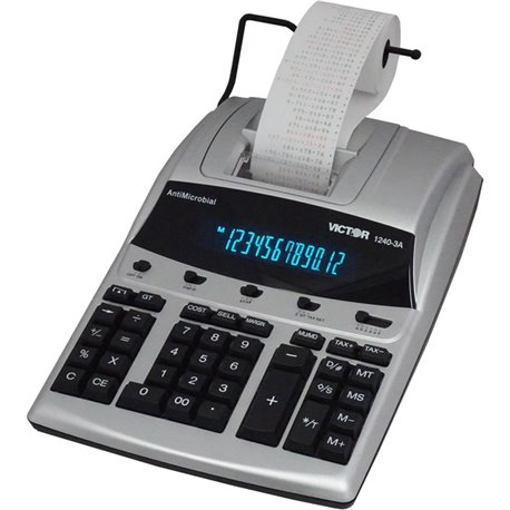 Victor 1240-3A 12 Digit Heavy Duty Commercial Printing Calculator - Dual Color Print - Dot Matrix - 4.3 lps - Big Display, Indep