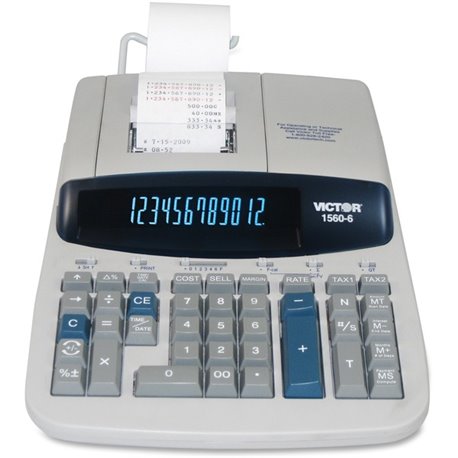 Victor 1560-6 12 Digit Professional Grade Heavy Duty Commercial Printing Calculator - 5.2 LPS - Clock, Date, Big Display, Indepe