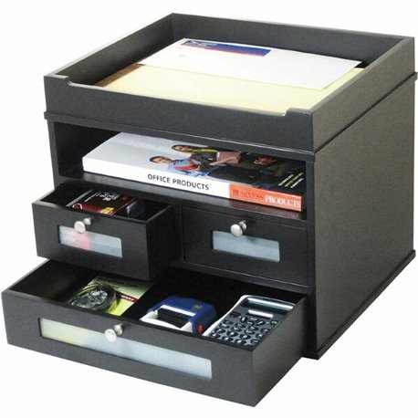 Victor 5500-5 Midnight Black Tidy Tower - 10.9" Height x 12.8" Width x 10.6" Depth - Desktop - Black - Wood, Faux Leather - 1Eac