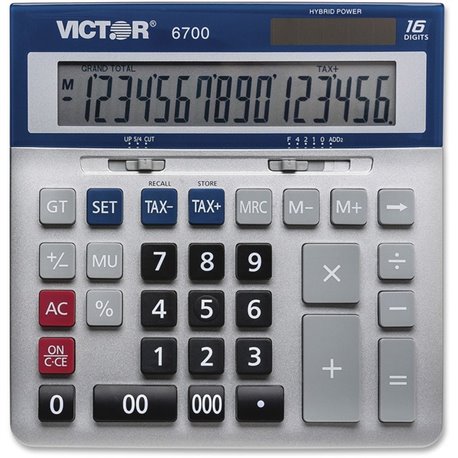 Victor 16-Digit Desktop Calculator - Extra Large Display, Angled Display, 3-Key Memory, Automatic Power Down, Dual Power, Batter