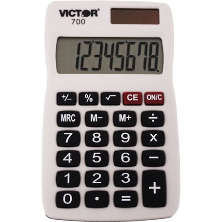 Victor 700 Pocket Calculator - Large LCD, Easy-to-read Display, Rubber Keytop, Dual Power - 8 Digits - LCD - Battery/Solar Power