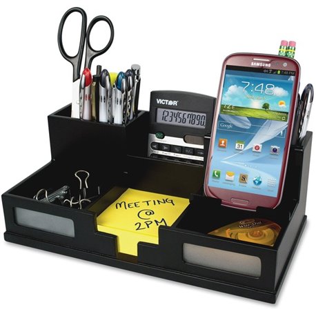 Victor 9525-5 Midnight Black Desk Organizer with Smart Phone Holder - 6 Compartment(s) - 4.0" Height x 5.5" Width x 10.4" Depth 